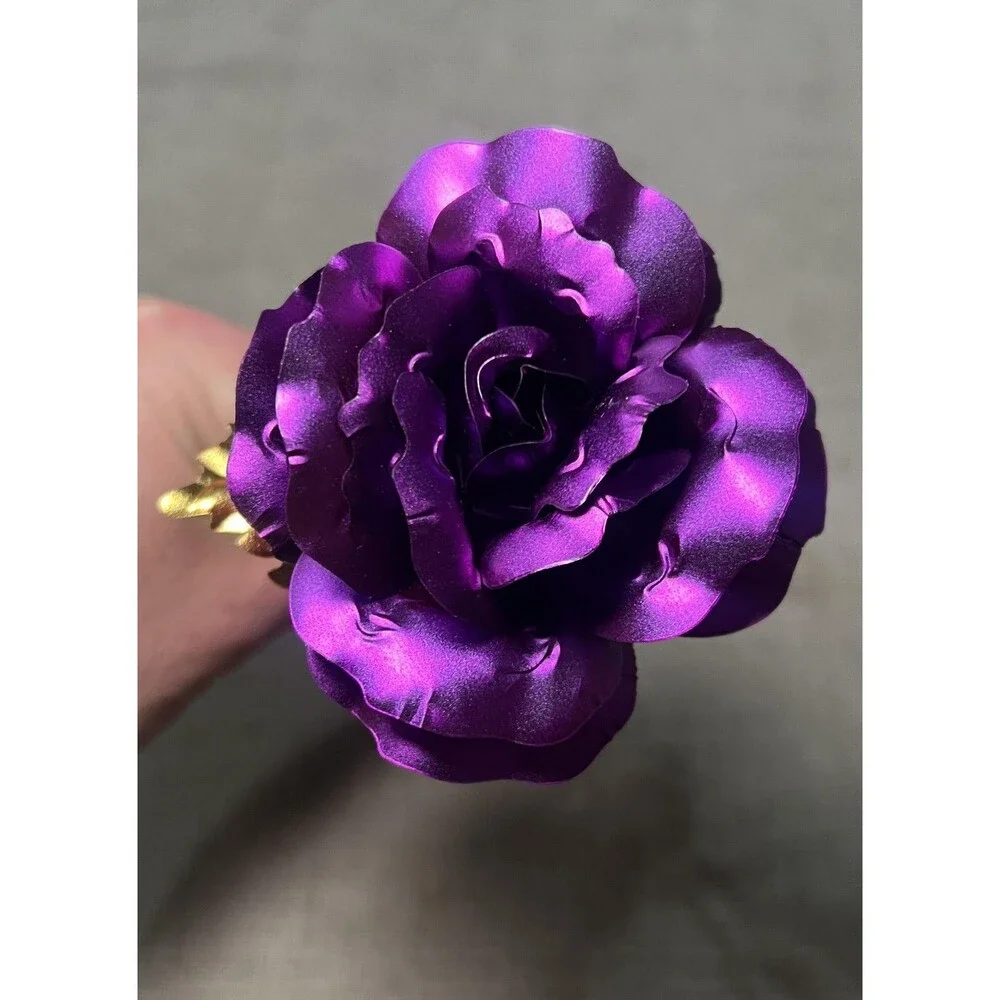 24K Golden Rose Purple Metal Flower Stem 12 Inch Artificial Gift Decor Romantic